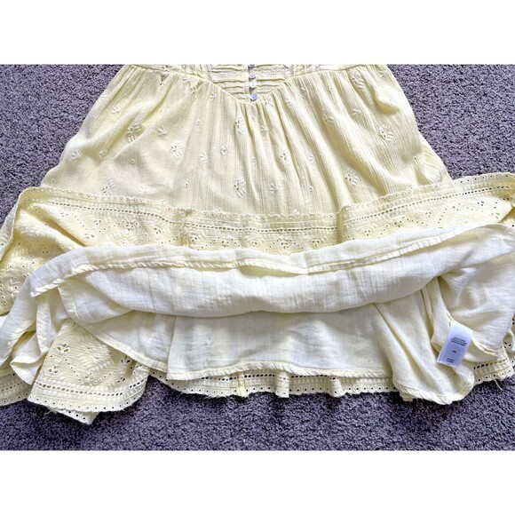 Lucky Brand pintuck bodice tiered mini dress Lemon Yellow Size M - Picture 7 of 9